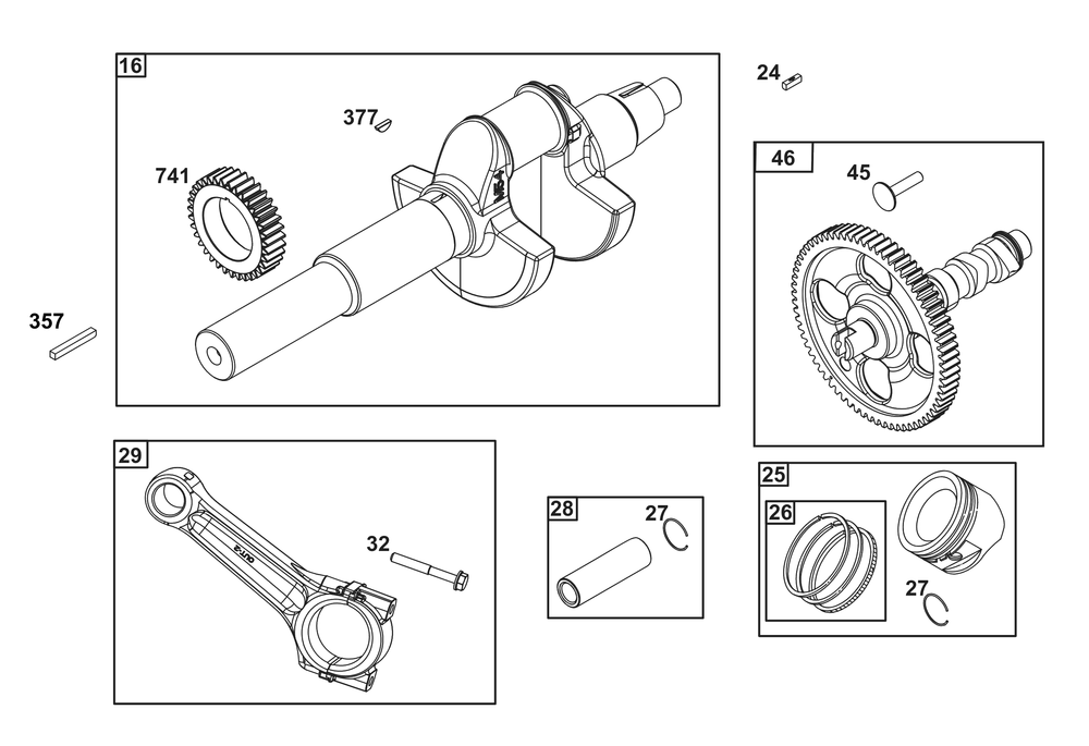 Crankshaft Group Diagram and Parts List for 543477-3310-J1 400000 - 699999 Briggs and Stratton Engine